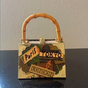 Gold and Tan Handbag with City Patches